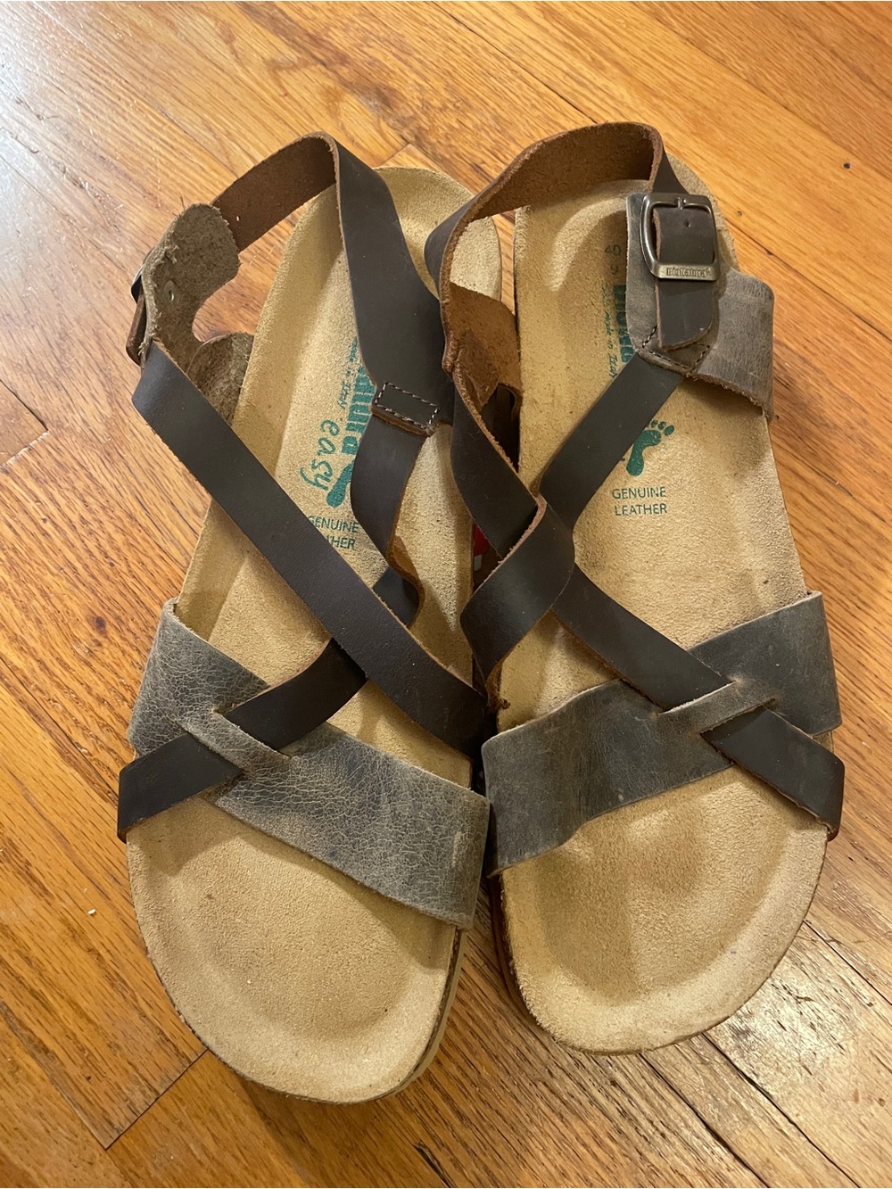 Bionatura Genuine Leather Strappy Sandals W 9 EU 40 Two Shades Brown Casual NWT